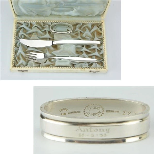 Conjunto de cipreste prata esterlina Georg Jensen com anel de guardanapo Harald Nielsen 22B - Imagem 2 de 4