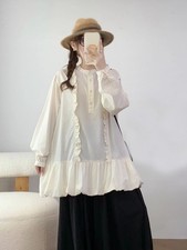 Sweet Autumn Japanese Womens Shirts Cotton Linen Blouse Loose Long Sleeve Tops