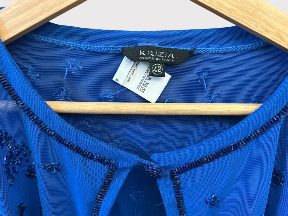 复古 Krizia 透明蓝色串珠网布 Bolero 开衫尺寸 42 意大利制造 — 第 3/4 张图片