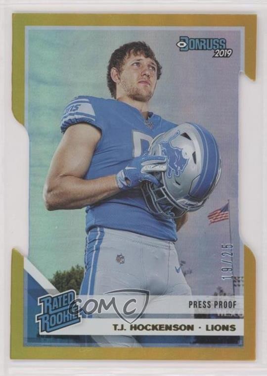 2019 Donruss Rated Press Proof Gold Die-Cut 19/25 TJ Hockenson Rookie RC 03bh