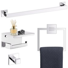 Bathroom Hardware Set Chrome 4-Piece Towel Bar Set Include 24 Inch Towel Bar ...