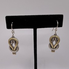 Silver & Gold Two Tone Knot Dangle/Drop Earrings 1.58”