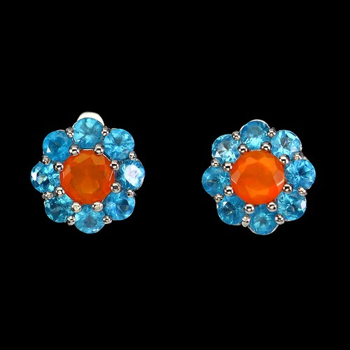 925 Sterling Silver Earrings Round Orange Opal 5mm Apatite Gemstone Jewelry