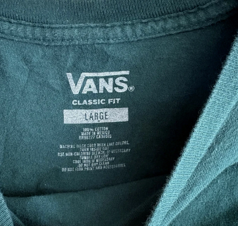 Vans Off The Wall T-Shirt Mens Skull Flowers Green Tee Size L 100% Cotton - Image 4 of 4