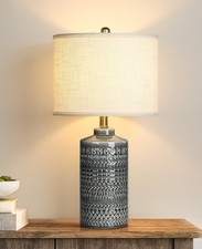 Modern Ceramic Table Lamp, 24.5" Living Room Lamps 3-Way Dimmable Gray Nights...