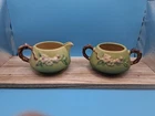 Roseville Pottery Apple Blossom Green Sugar and Creamer 371C & 371S