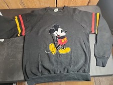 Vintage 80s Mickey Mouse Adult L Sweatshirt Flocked Logo Crewneck Disney USA