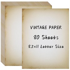 80 Sheets Vintage Paper, 8.5" x 11" Antique Stationary Paper for Brown
