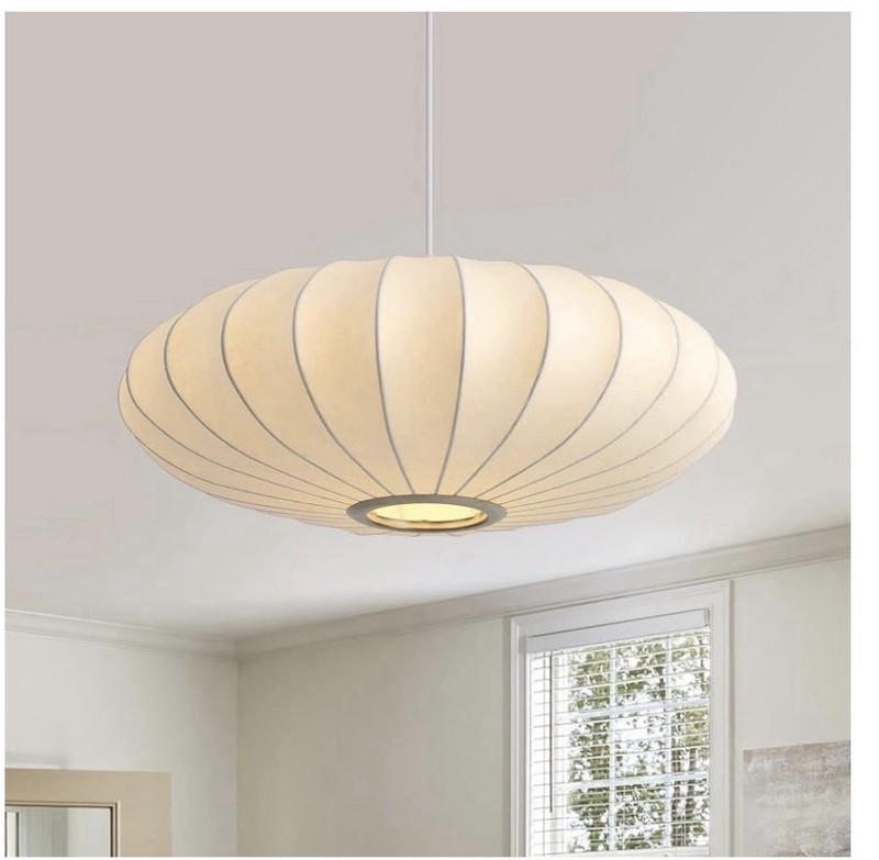 20 Inch Lantern Pendant Light, White Imitation Silk Lampshade, Bubble Pendant Li