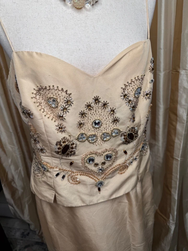 De Colección Gilar Noche Toda Seda Adornada Sin Tirantes Top Falda Larga Y2K Elegante leer Foto 2 de 4