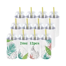 12 Pack 24 oz Sublimation Tumblers with Dome Lid and Straw Double Wail Stainl...