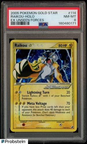 2005 Pokemon Gold Star EX Unseen Forces #114 Raikou Holo PSA 8 NM-MT