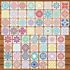 60 Pcs 2x2 Inch Reusable Mandala Stencils for Painting Mandala Dotting Crafts