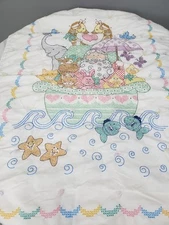 Baby Quilt Hand Embroidered Cross Stitch Noah's Ark Rainbows Crib Blanket