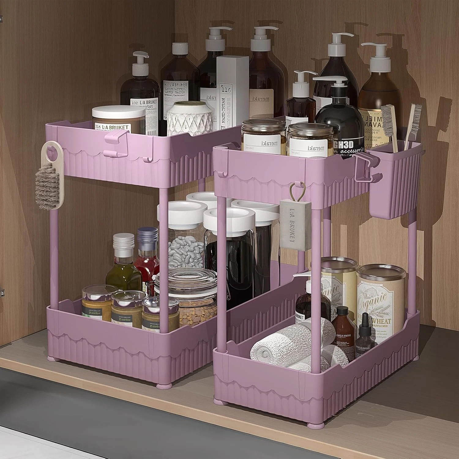 2 Pack under Sink Organizer, under Bathroom Cabinet Organizer with Hooks Hanging