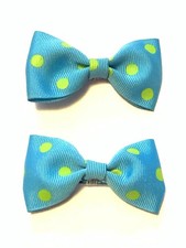 Vintage Y2K 2000s Myspace Bow Clip Blue Green Polka Dots Scene Set Of 2