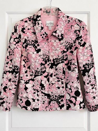 Joseph Ribkoff Trends Pink/Black Floral Collared Full Zip Jacket Sz 6 