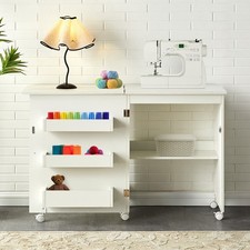 2-in-1 Sewing Table Mobile Folding  Machine Workstation Computer Desk 3 Storage
