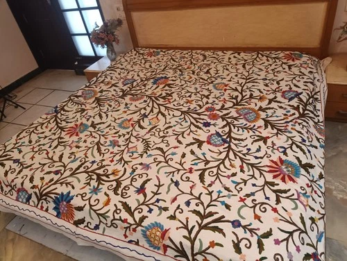 KASHMIRI HAND EMBROIDERED BEDSPREAD 100% COTTON HANDMADE FLORAL BOHEMIAN