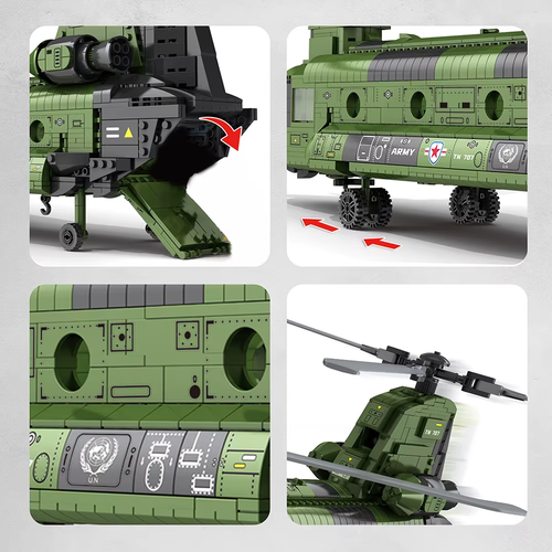 1622PCS Aircraft Series Chinook Helicopter Building Blocks Famous WWII Military - Picture 3 of 6