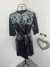 Zara Woman Grey Green Crushed Velvet Knot Front Mini Evening Dress