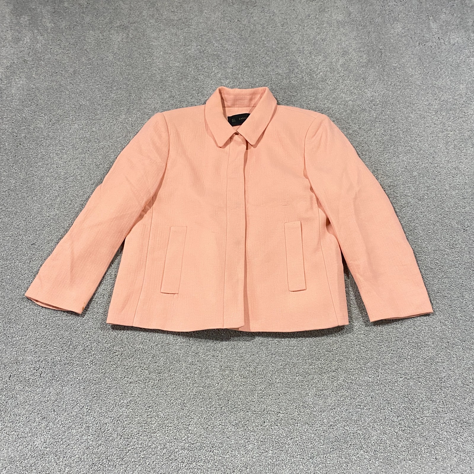 Zara Basic Collared Crop Jacket Womens L Salmon P… - image 2
