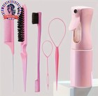 6pc Hair Styling Tools Bundle – Hairdressing Brush Set with Spray Bottle