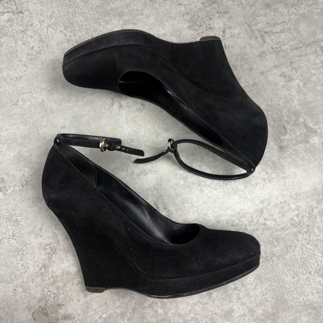 Gucci Wedge Pumps Sandals Shoes Black Suede Size 35 US About 5 For Women thumbnail 2