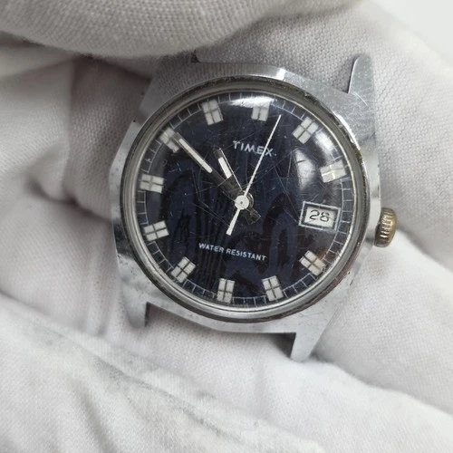 CJ Mens Vintage Timex Sprite Camo Stripes Manual Roulette Fancy Watch AS-IS