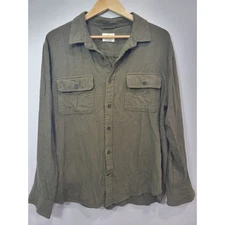 Mutual Weave Men's Olive Green Long Sleeve Button Up Shirt XL Cotton Utility
