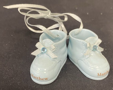 Pair of Porcelain Vintage Baby Boy Shoes w/Ribbon - Matthew - Ornament