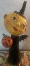 Debra Schoch Vintage Halloween 12.5” MOON Witch with Wings & Jack O Lantern