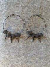 Oversized Gunmetal Spike Hoop Earrings  XL Industrial Metal Statement Hoops