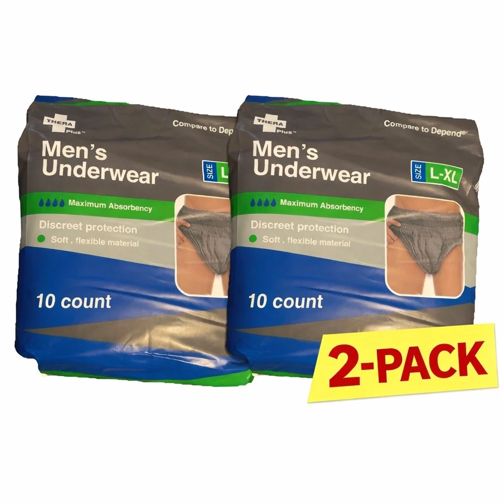 TheraPlus Men L/XL Maximum Absorbency Disposable Underwear 20CT (2 packs of 10)