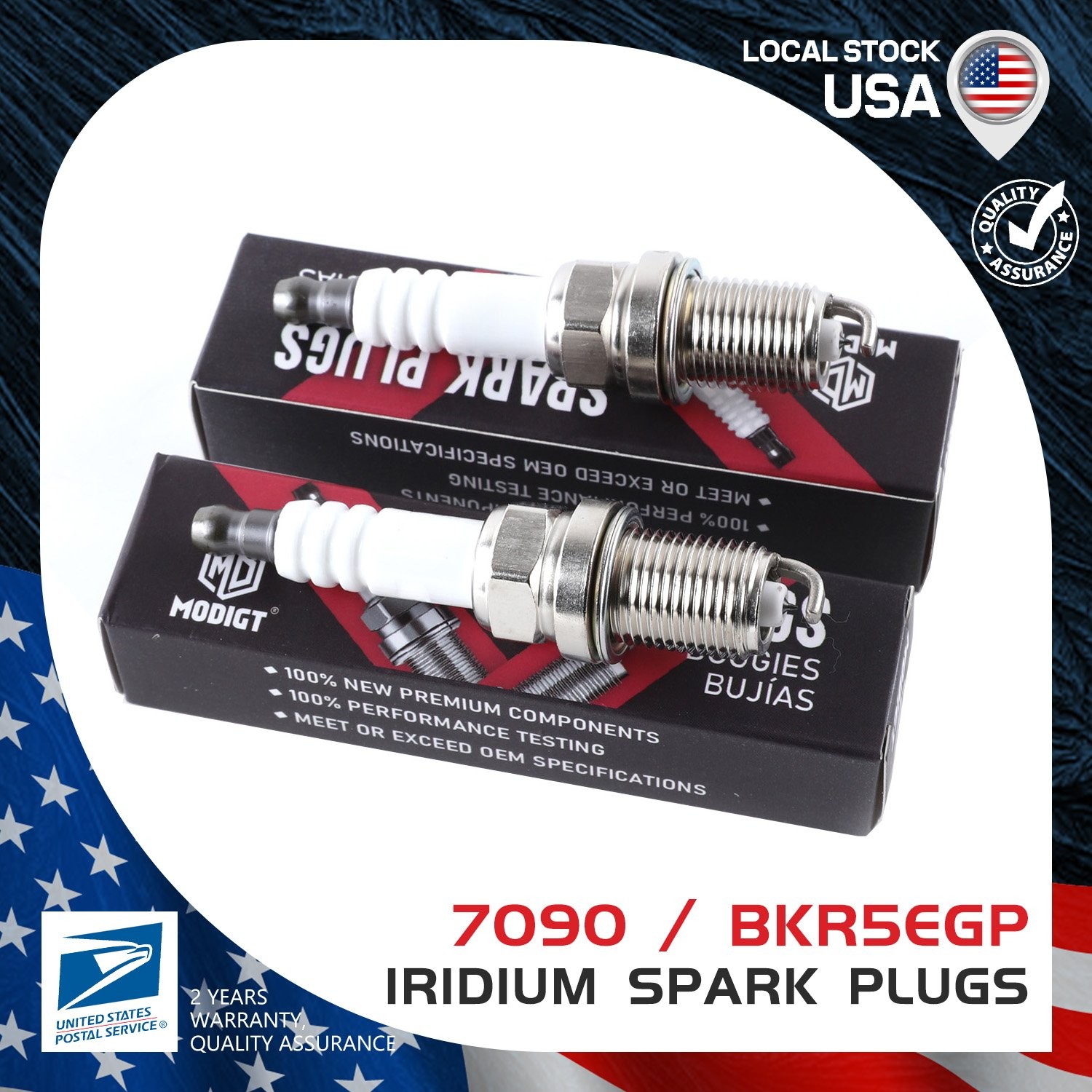 New 2Pcs Durable 7090 BKR5EGP Iridium Spark Plugs Upgrade High-performance