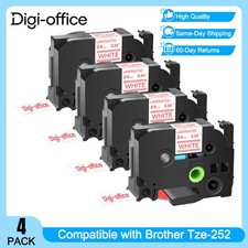 4PK Compatible with Brother P-Touch TZ252 TZe252 Red on White Tape 24mm Label