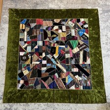 Antique 19th c Crazy Quilt Velvet Border Hand Stitching Embroidery Folk Art