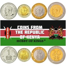 Kenya | 4 Coin Set | 1 Shilling 5 10 20 Shillings | Lions | 2005 - 2009