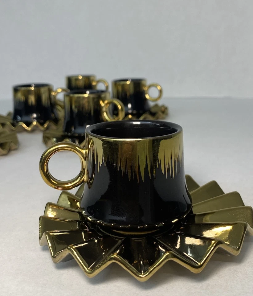 Juego de tazas de café espresso de porcelana dorada árabe 6 piezas 90 ml juego de regalo de café/té de cerámica Foto 4 de 4
