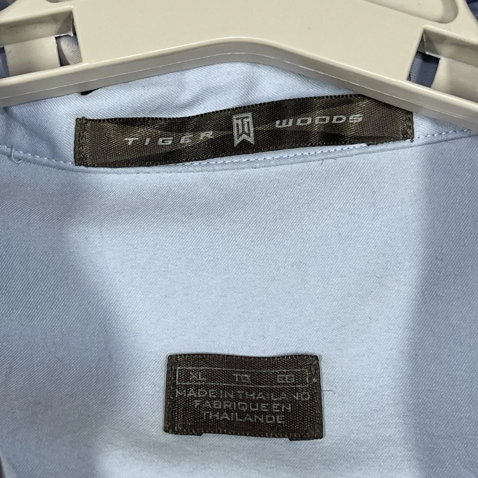 Camisa De Colección Tiger Woods Para Hombres XL Púrpura Azul Rayas Retro Manga Corta Abotonada Foto 2 de 4