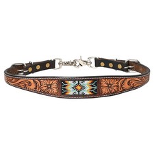 C-0-WS 24-27 In Hilason Horse Leather Breast Collar Wither Strap Brown Beaded