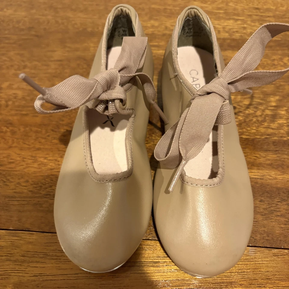 Zapatos Capezio Tap Niñas Talla 10.5 Ancho Bronceado Mary Jane Tele Tono Cinta Baile Foto 2 de 4