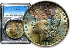 1898 $1 Morgan Silver Dollar - PCGS MS65 Iridescent Blueberry Plum Toning  CC886