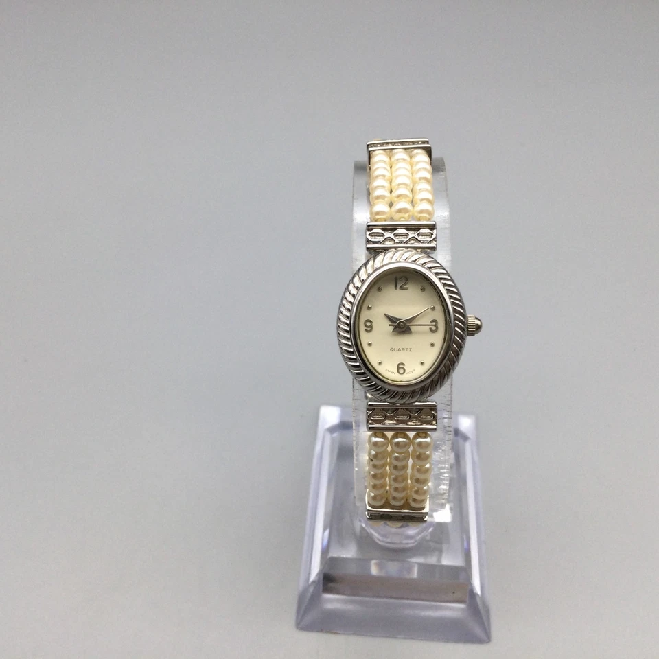 Reloj Avon Mujer 18mm Tono Plata Imitación Perla Pulsera Banda Batería Nueva 6.25" Foto 2 de 4