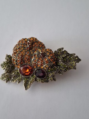  Heidi Daus Crystal Pumpkin Harvest Fall Thanksgiving Halloween Brooch  