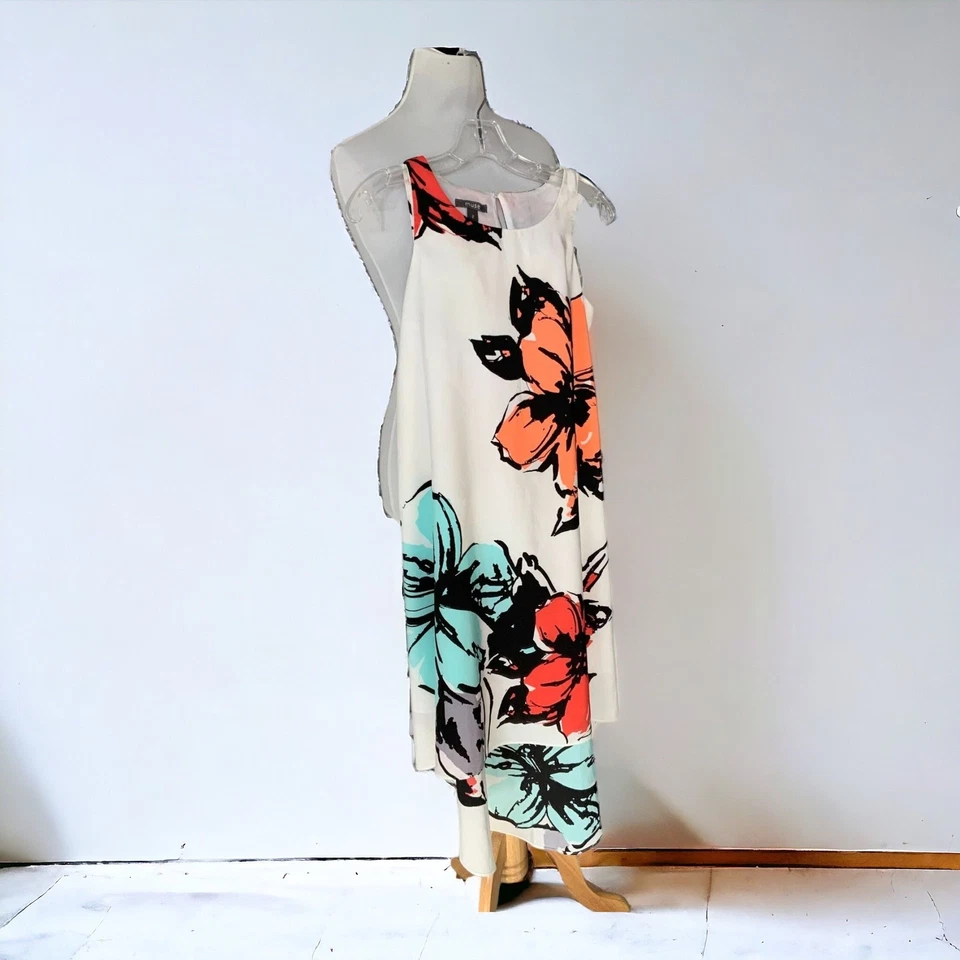 Muse Floral Forrado Volantes Acento Sin Mangas Cerradura Jersey Maxivestido Talla 2 Foto 4 de 4