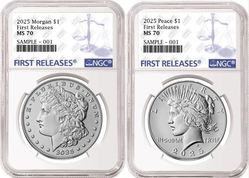 2 coin set 2025 morgan peace silver dollars ngc ms 70 first releases fr presale