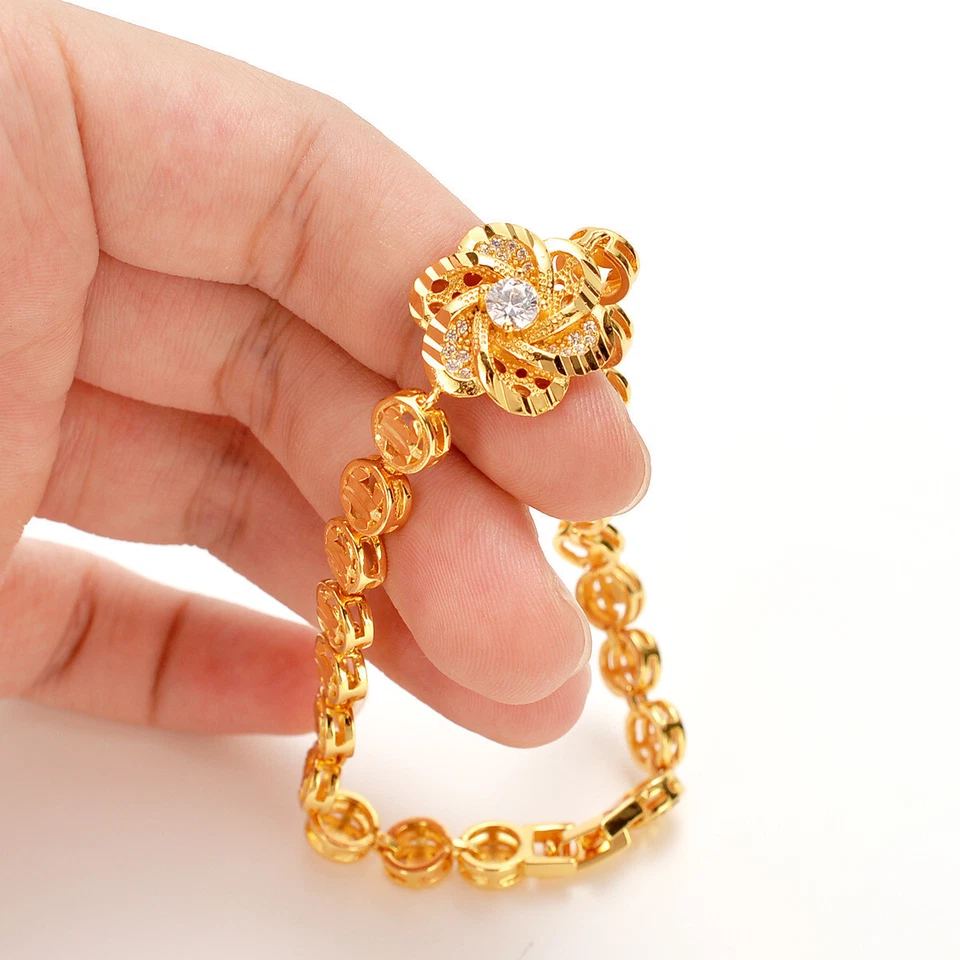 Pulseira GP elegante flor zircão 24K TAILANDÊS BAHT OURO AMARELO - Imagem 3 de 4