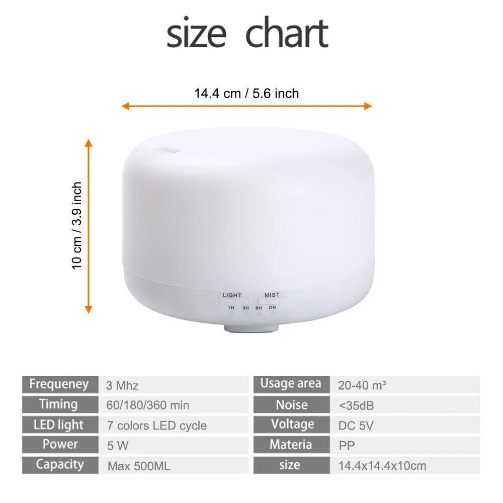 Air Purifier Humidifier with Essential Oil Diffuser and 7-Color LED Light for Bedroom