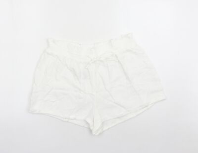 Marks and Spencer Damen weiß einfarbig 100 % Baumwolle Oberteil Lounge Hose Größe 16 Kordelzug